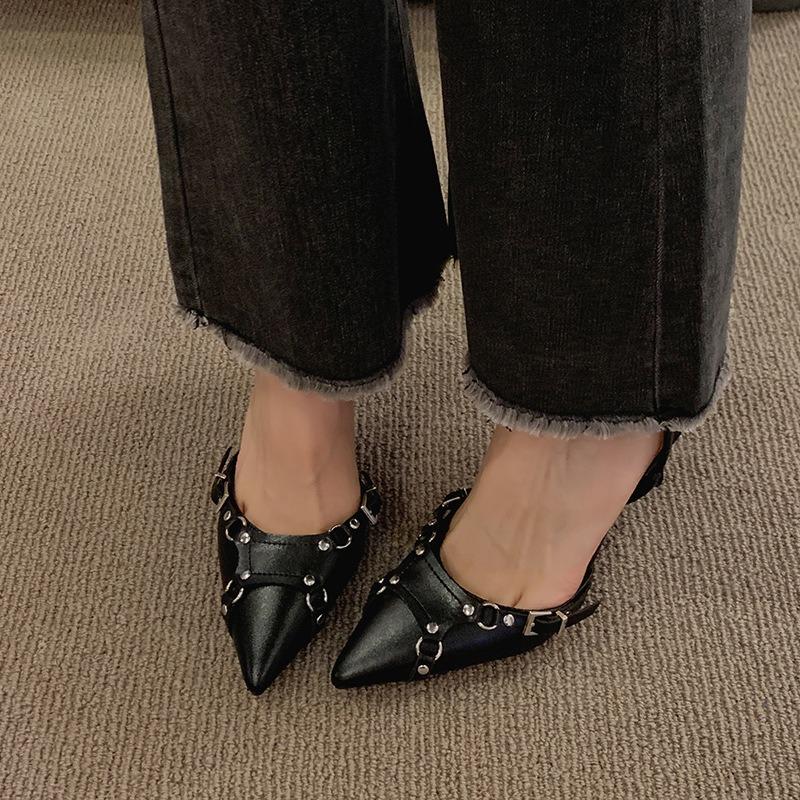 Gothic Shoes Pumps Women High Heels Stiletto Pointed New Elegant Party Sandals Metal Chain Stripper Rivet Korean Sexy Footwear