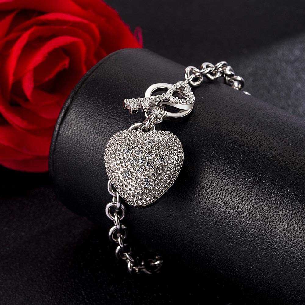 925 Pure Sterling Silver Bracelet for Women Shining AAAAA Zircon Bracelet Pure Silver Fine Jewelry Birthday Gift for Her Wife [Dankadi] & (17cm,