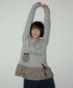 SOME PLACE Side Shirred Check Contrast Frill Button Layered Long Sleeve T-Shirt [Melange]