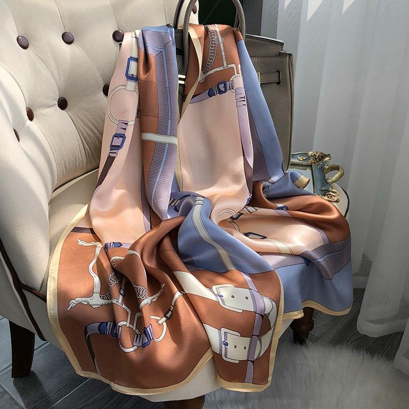 Silk Scarf Women'S Versatile Light Luxury Calla Lily Long Mulberry Silk Scarf Anti-Sun Shawl
