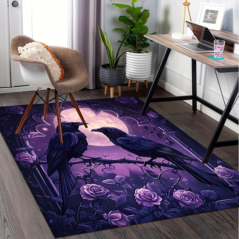 Raven Moonlit Garden Chair Mat Office Carpet, Oversized Rug for Home Decor, Sofa Mat, Desk Pad Gift,