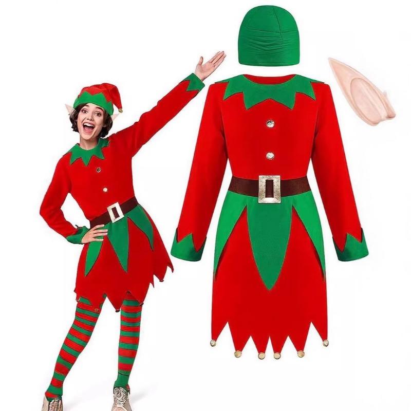 Christmas Green Elf Dress Up Costume Men's and Women's Adult Parent-Child Party Christmas Clothing