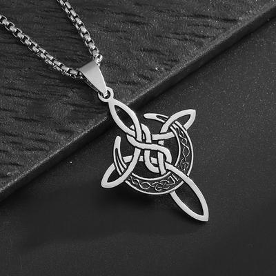 Exquisito Nudo Celta Cruz de Luna Colgante de Collar de Acero Inoxidable Amuleto Irlandés Regalo para Hombres y Mujeres