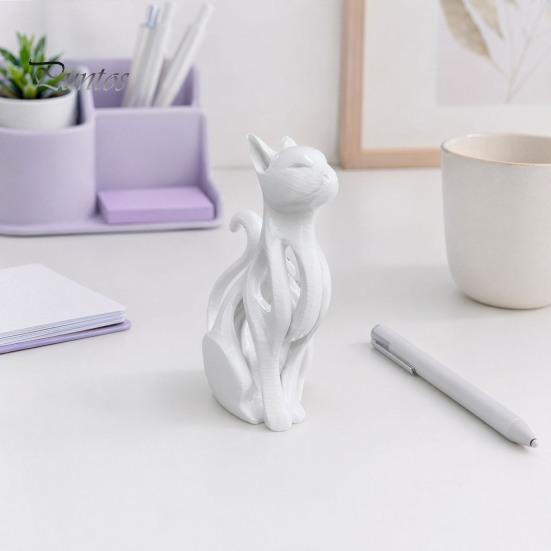 Black Cat Figurine 3D Printed Hollow Figurine, Modern White Kitten Statue, Shape Artistic Animal Sculpture Desk Decoration, Gift for Lovers