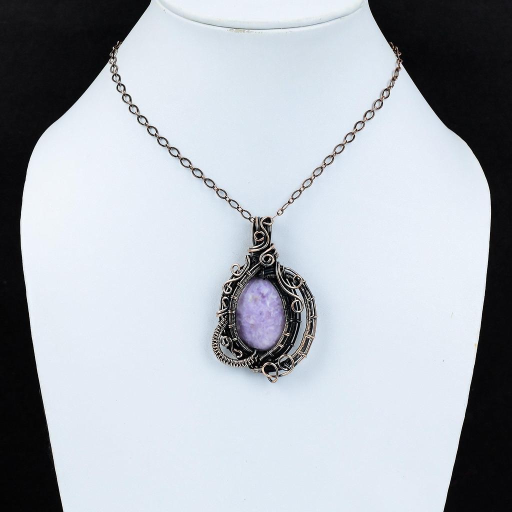 Lepidolite Pendant Copper Wire Wrapped Pendant Antique Jewelry Handmade Designer Pendant Lepidolite Copper Jewelry Gemstone Pendant For Gift