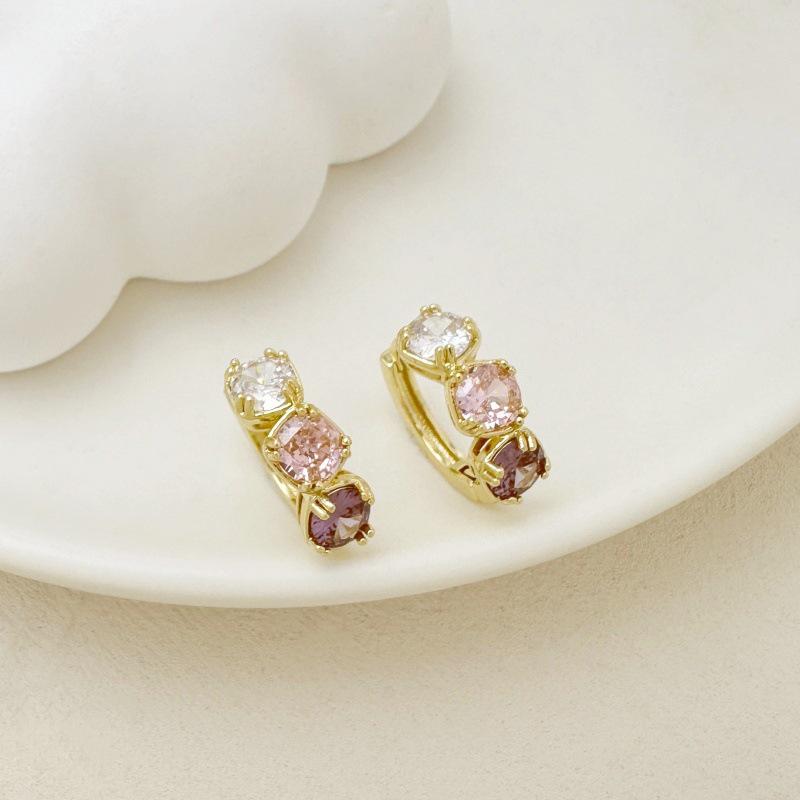 Sweet Candy Color Geometric Zirconia Earrings - Trendy & Versatile Square Studs
