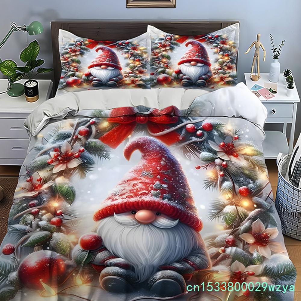 Weihnachtsgnom-Druck Bettwäsche-Set Bettbezug 1 Bettbezug 2 Kissenbezüge Bettwäsche-Set für Erwachsene und Kinder Luxuriöse Weihnachtsgeschenke