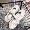Round Head Shallow Mouth Matte Mary Jane Shoes Women's Flat Leather Velcro Word with Ballet Retro Casual Shoes