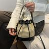 Bag Women's 2026 New Korean Versatile Woven Shoulder Crossbody Bag Textured Portable Contrast Color Bucket Bag