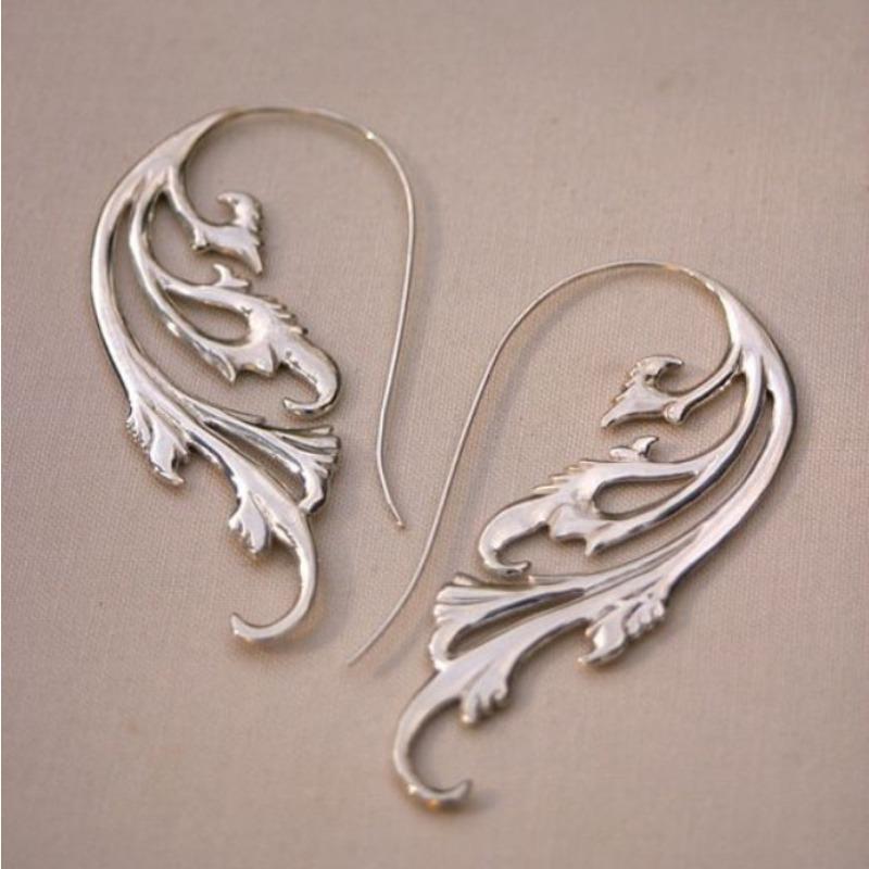 Vintage Blatt Hohl Ohrringe Geometrische Kreativität Silberfarbe Hängeohrringe für Damen