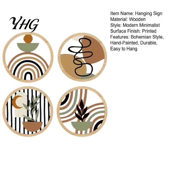 Placche Rotonde Decorative in Legno 4 Pezzi Arte da Parete Boho, Cartelli Appesi Piatto 2D, Geometria Moderna Materiale Naturale Ornamenti per la Casa Decorazione in Legno, Boemo per