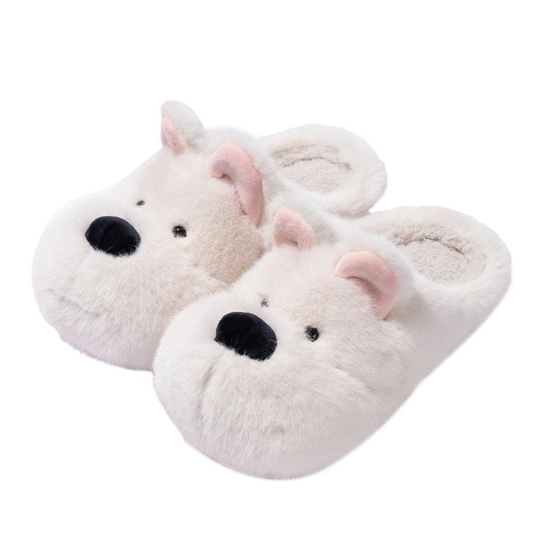 New cute cartoon dog plush slippers autumn and winter household shoes plush warm non-slip cotton slippers