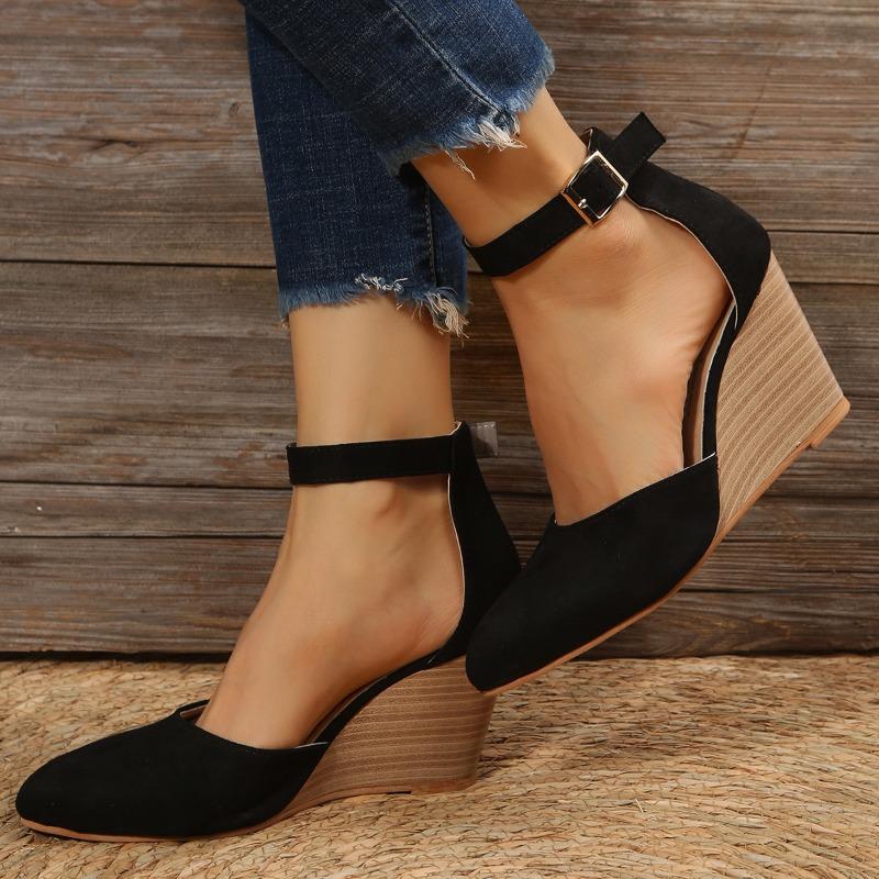 Fashion Shoes Cswo01 Women's Slide Wedge Sandals Closed Toe Solid Suede Pointed Wedge Heel Thick Bottom Breathable Walking Sandals Cm