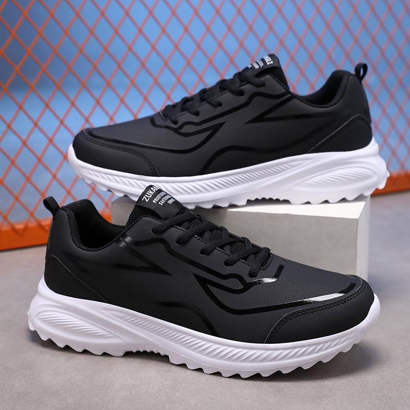 Mens Running Shoes Big Size Breathable Leather Surface Anti Slip Wear-resistant Commuting Outdoor Leisure Lace-up Sports Shoes