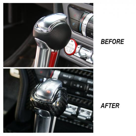 2x Schaltknaufabdeckung aus Kohlefaser, Zierleisten-Zubehör für Ford Mustang ab Baujahr 2015