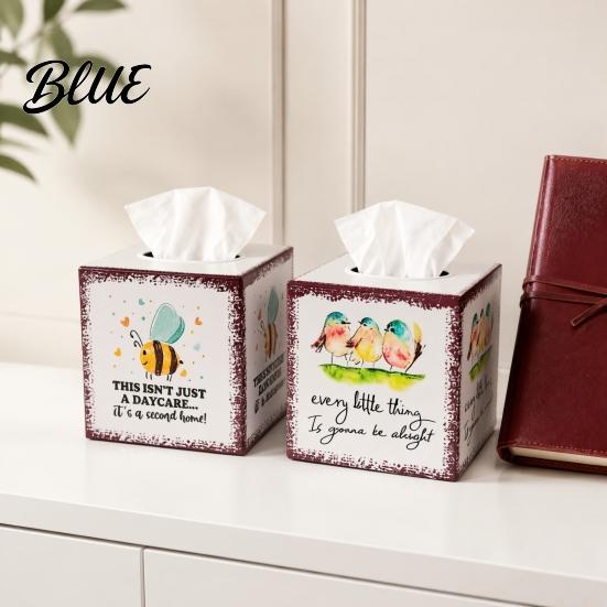 Pastoral Aesthetic Tabletop Bird Watercolor Tissue Box Art Square Decor Iron Bee And Print Decorative
