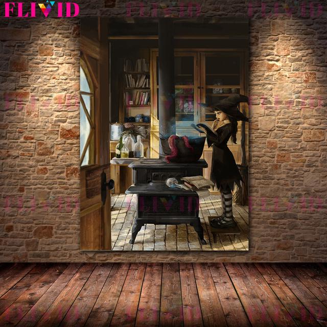 Green Witch and Witch Who Performs Witchcraft Wall Art Canvas Painting Forest Witch Posters and Printing