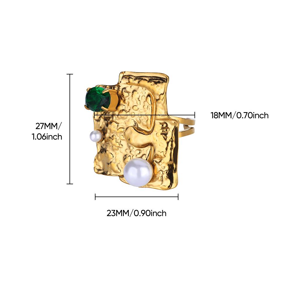 

Бесплатная Доставка Зеленый Квадратный Циркон Необычное Кольцо Для Женщин Нержавеющая Сталь Имитация Жемчуга Кольцо на Палец Мода Свадебный Циркон
