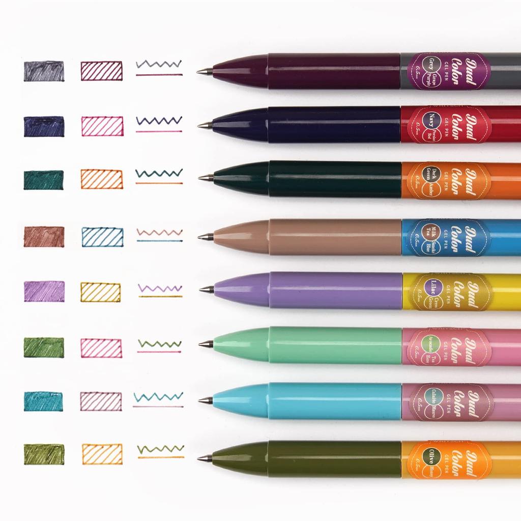 Writech Multicolor Fine Point Gel Color Assorted No Pens 2-in-1 Pens, 8-Pack, 0.5mm Pens, Ink, Journaling, Writing, Memos, Sketching, Bleeding,