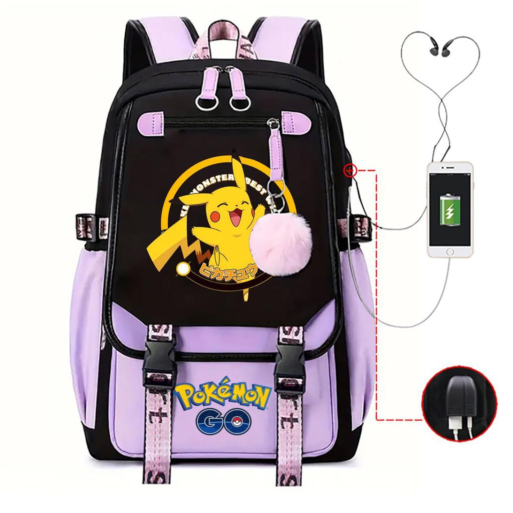 Contrasting Color Neutral Universal Schoolbag Cute Cartoon Print Primary And Secondary School Students Spine Protection Double Shoulder Usb Backpack