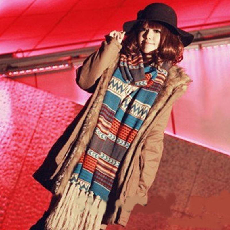 Autumn and winter street super long women bohemian fringed imitation cashmere jacquard scarf