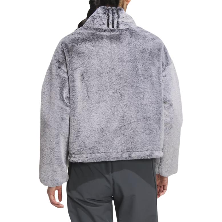 Adidas Taneční Hřejivá Kožešinová Bunda Pohodlná Sportovní Ležérní Dlouhý Rukáv Plyšový Kabát Dámské bundy Černá Magenta JJ1081