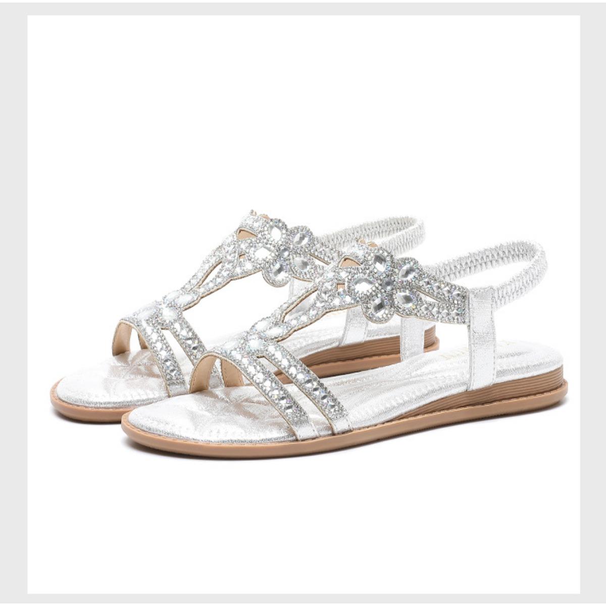 Die Römische Sandale ist eine leichte, böhmische, zehenfreie Oversized-Mode-Sandale. 35 silber