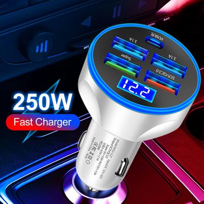 12/35/250W PD Autoladegerät QC3.0 Schnellladung Zigarettenanzünderstecker 2/4/5-Port Autoladegerät Schnellladung mit Digitalanzeige