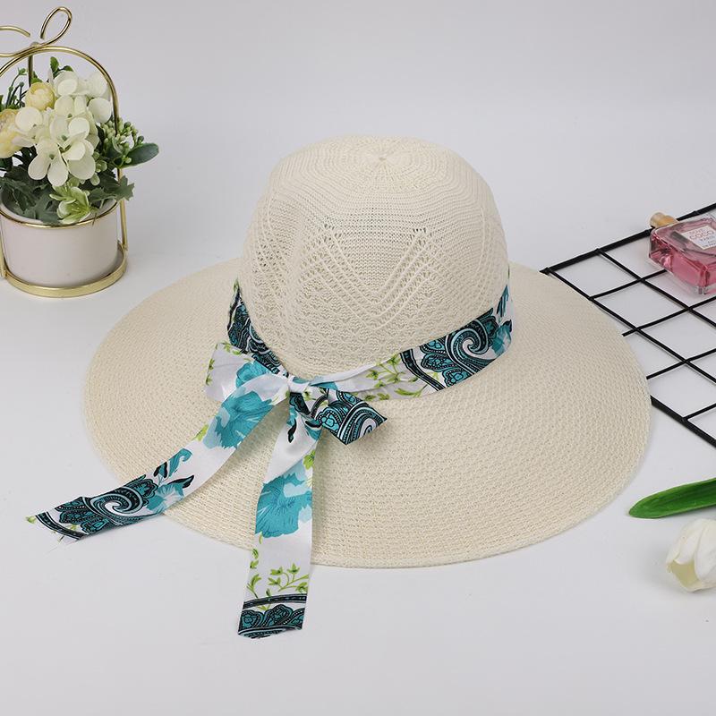 Summer new women's streamer Lafite straw hat sunscreen hat fashionable mother sun hat summer women's sun hat
