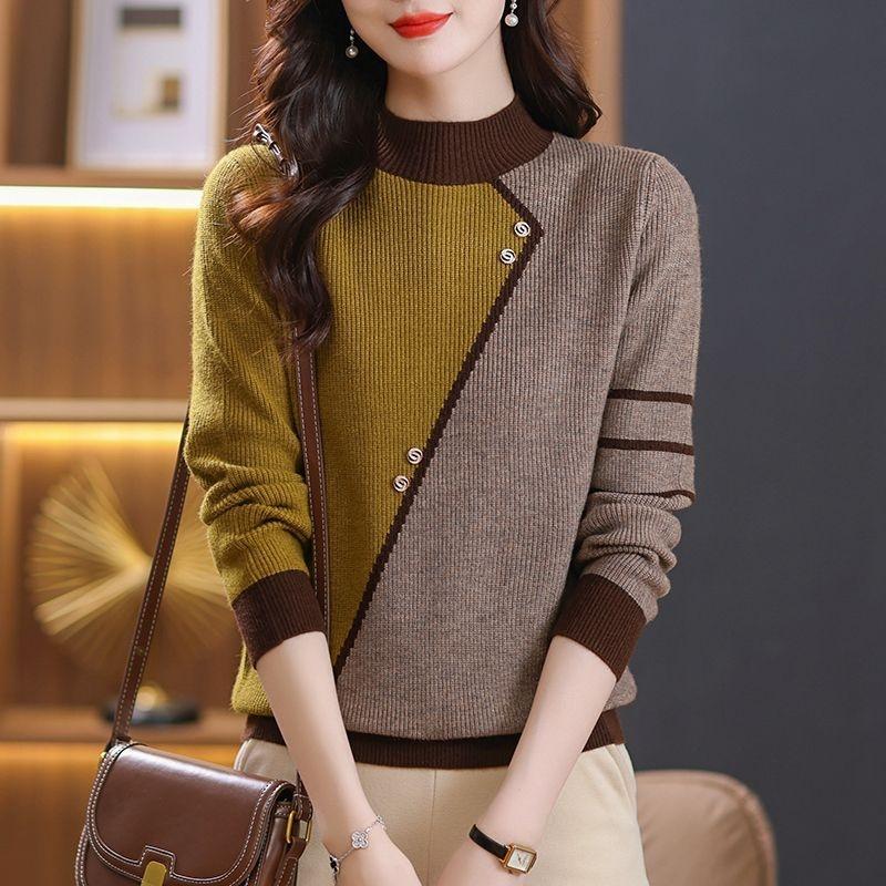 A New Semi-high-neck Knitted Sweater for Women In Autumn and Winter, Loose and Stylish, Thickened and Fleece Knitted Base Layer Sweater