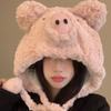Furry Pig Ear Hat for Adult Teens Plush Earflap Hat for Shopping Skiing Windproof Beanies Hat for Cold Weather Headwear