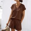 Completo Due Pezzi da Donna con Top a Manica Corta e Pantaloncini Vestibilità Larga Scollo a V Abbigliamento Rilassato per Uso Quotidiano