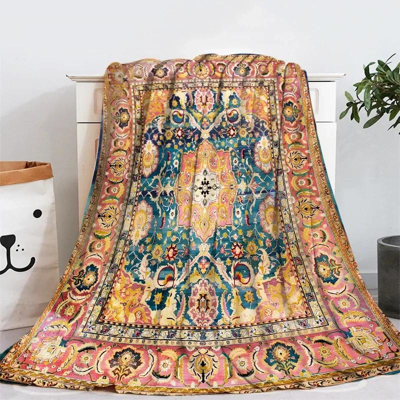 Geometrický Etnický Boho Vzor Flanelová Přehozová Deka Měkká Teplá pro Domácí Dekoraci Pohovky Děti Dospělí Kempingová Deka Velikost King Queen