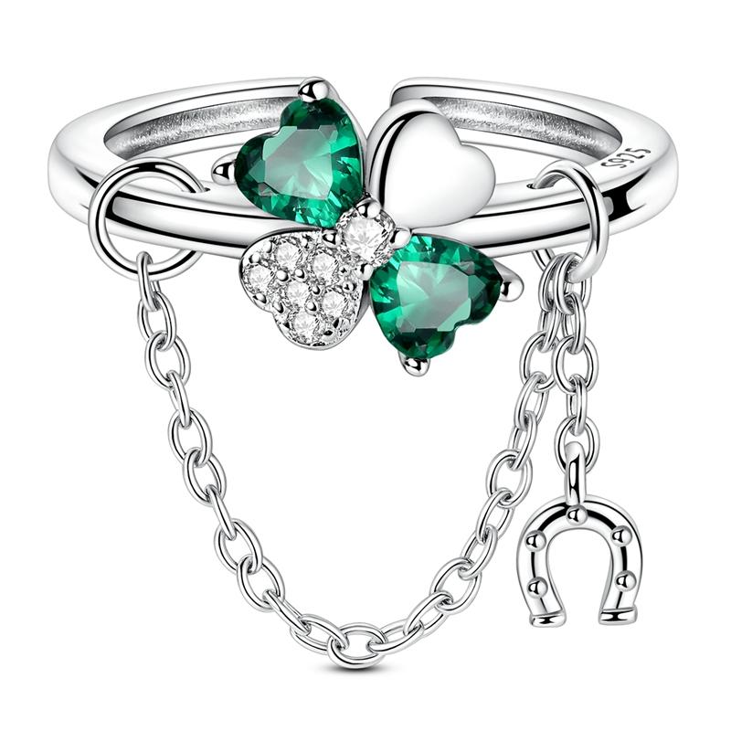 Free Size Ring For Women S925 Silver Original Blue Eyes Dragon Bee Shell Cherry Adjustable Rings Clover Chain Open Ring Jewelry