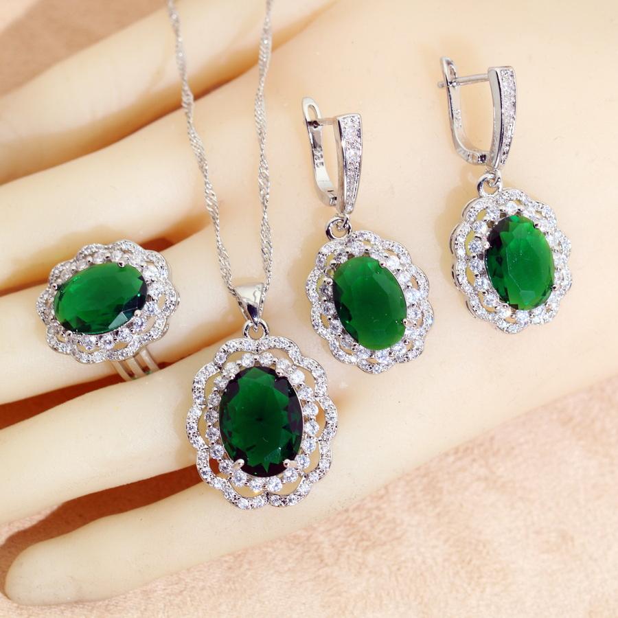 Green Zircon   Jewelry Sets Bridal Earrings For Women Ring Pendant Necklace Set Wedding Jewelry
