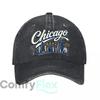 Berretto da baseball con logo script skyline di Chicago retrò, lavato, per esterni, unisex, cappellino da papà unisex