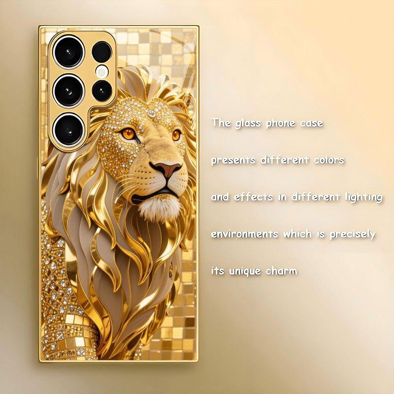 Golden Lion Pattern Electroplated Glass Phone Case Suitable for Samsung GalaxyS26 S25 S24 S23 S22 S21 S20FE/Ultra/Plus Anti Fall