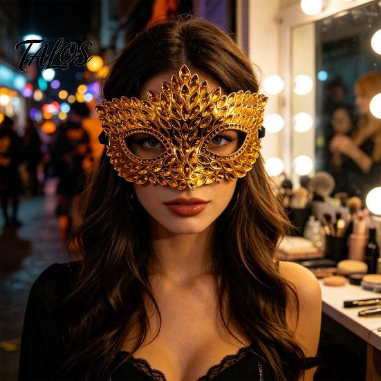 Adjustable Elastic Strap Mask Rhinestone Masquerade Mask, Eye for Halloween Party Ball Gala Chic Carnival Cosplay, Sparkling Hollow Costume