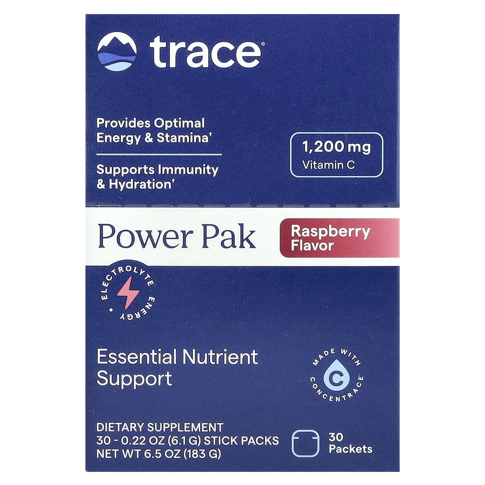 

Trace, PowerPak, Raspberry, 30 stick packs, 6.1 g (0.22 oz) each
