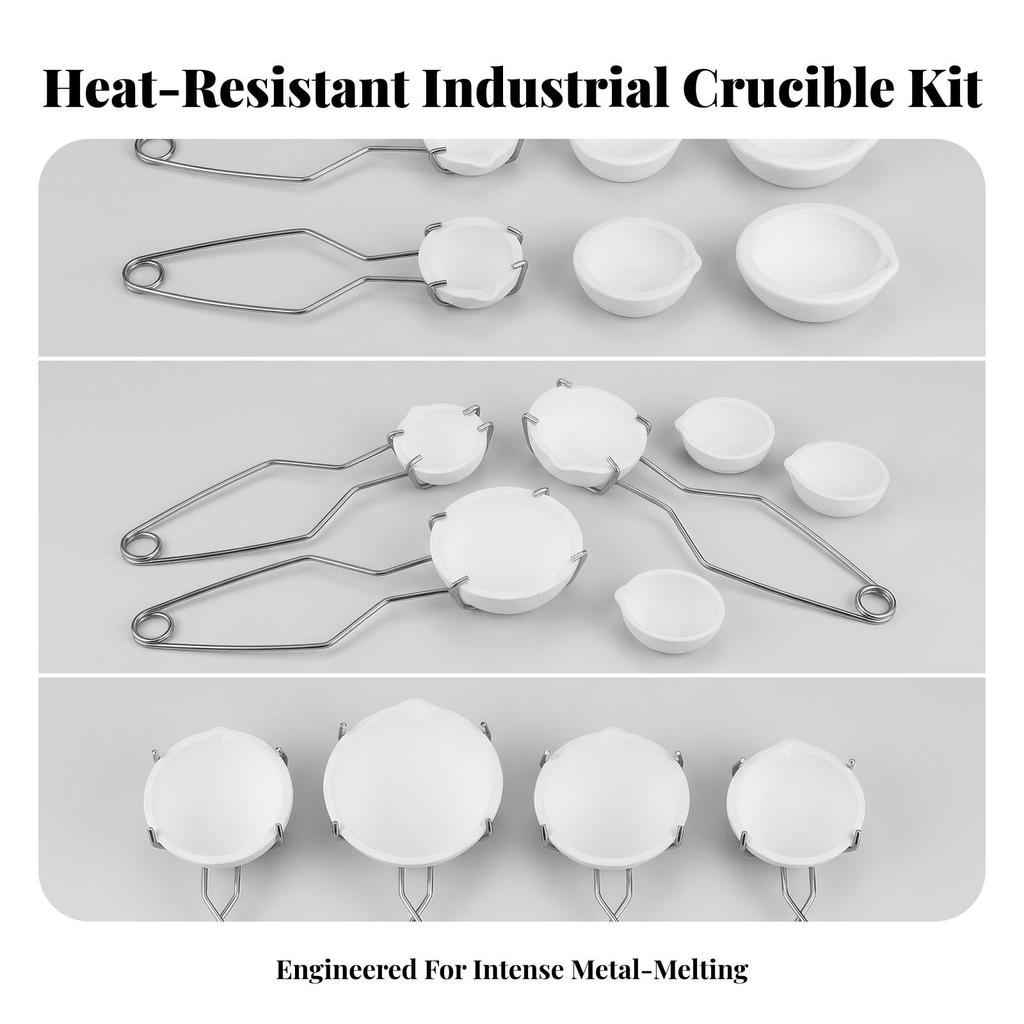 8 Pieces Crucible Set with Tongs Complete Porcelain Melting Dish Heavy Duty
