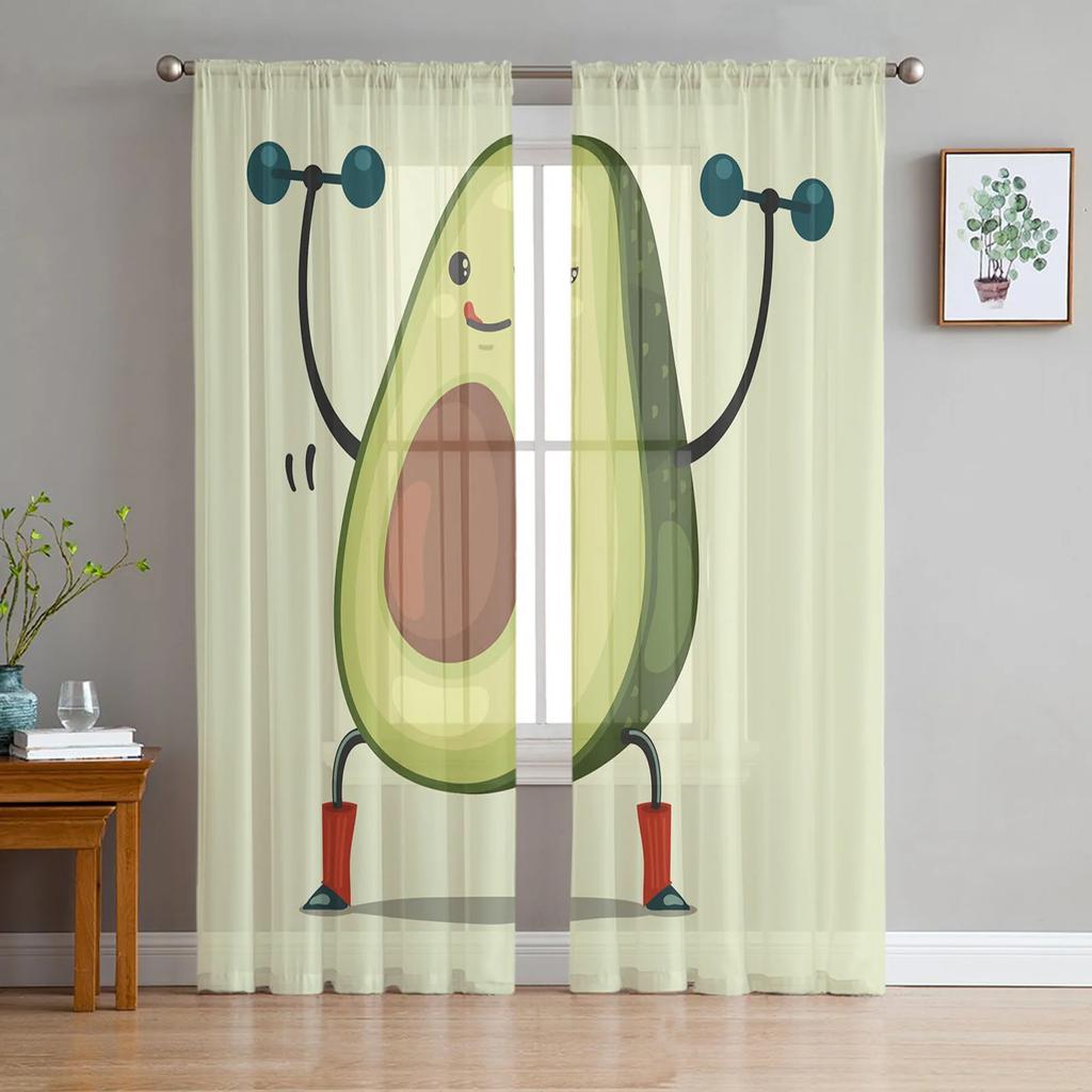 Watermelon Fruit Cartoon Sheer Curtains for Living Room Decoration Tulle Voile Organza Window Curtains for Kitchen Bedroom