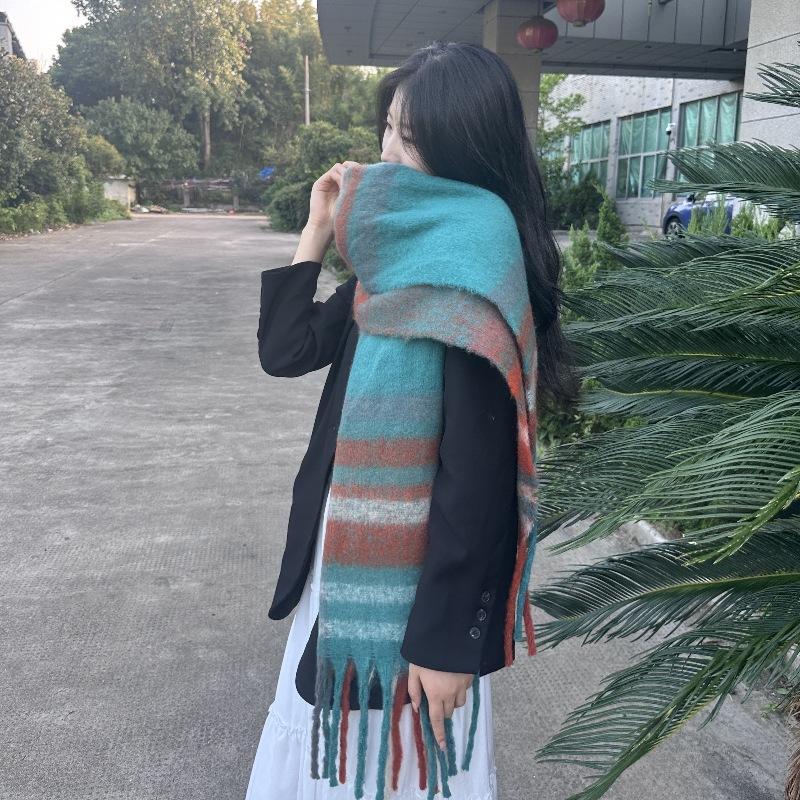 

Новый осенне-зимний женский толстый и теплый клетчатый шарф Baba, мохеровый шерстяной шарф с имитацией кашемира, высококачественная и универсальная теплая шаль 220*50cm