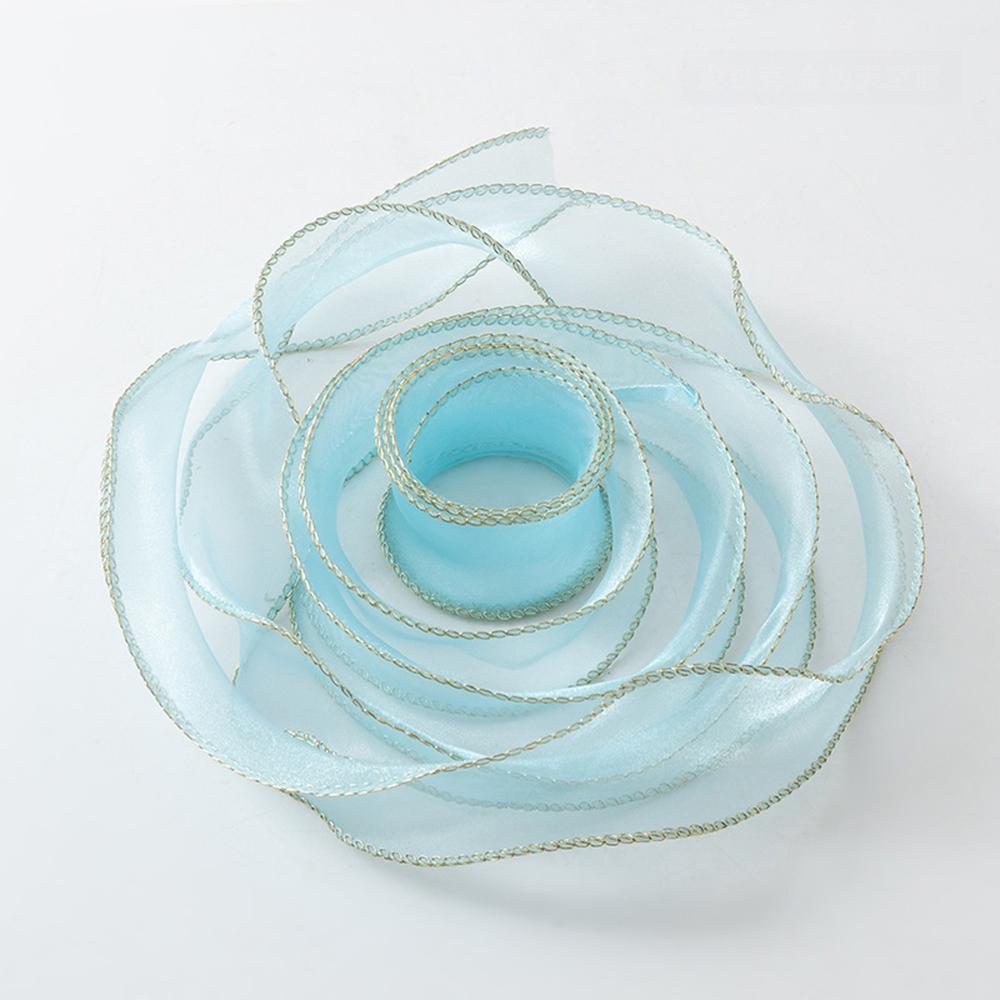 10yards Organza Ribbon Golden Wave Wired Ribbon Gift Bouquet Packaging,Handicrafts,Christmas Birthday Wedding Party Decoration