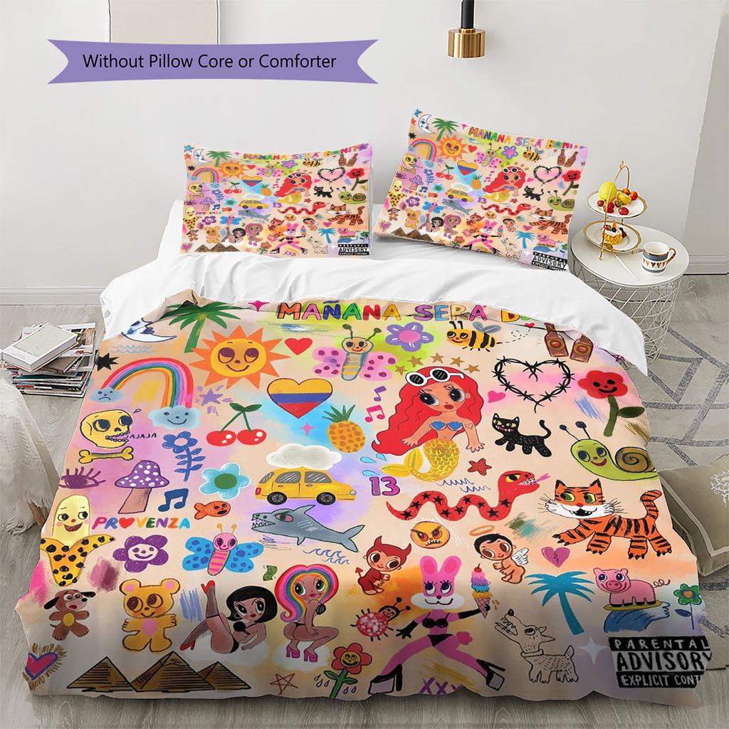 Karol G Pattern Bedding,Quilt Set Quilt Cover Pillowcase Home Birthday Gift(1 * Duvet Cover + 2 * Pillowcase, Without Core)