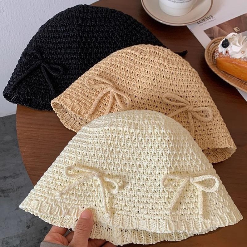 Bow bucket hat women's new spring and summer breathable sunscreen bucket hat show face small hat