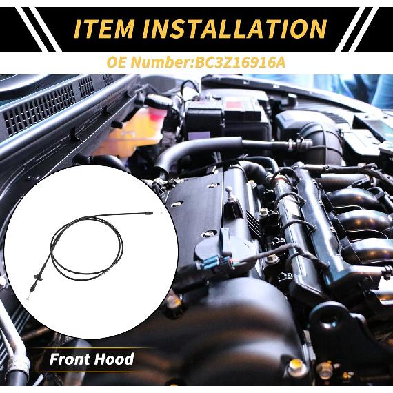 1 Pcs Hood Latch Release Cable for Ford F-250 F-350 F-450 Super Duty 2011-2016 Front Hood Release Cable Hood Lock Control Cable No.BC3Z16916A Black