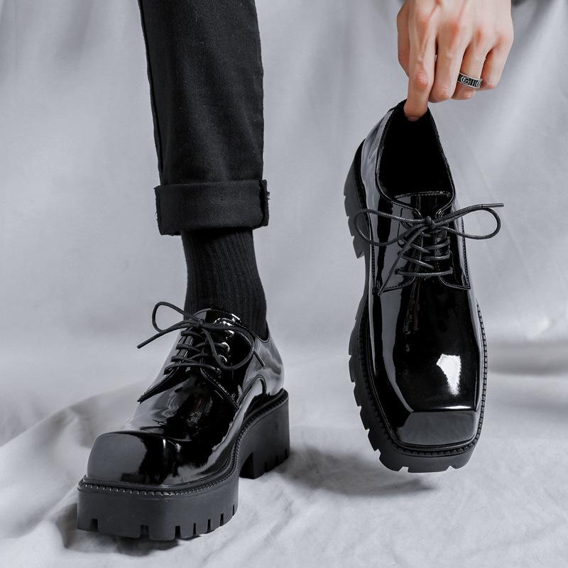 Ghete Derby cu Platformă Groasă pentru Bărbați Toamnă Stil Britanic Piele PU Vârf Pătrat Confort Talpă Amortizată Pantofi Casual de Zi cu Zi pentru Mers