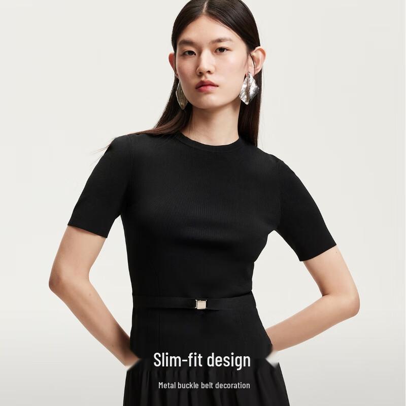 VEROMODA Women's Waist Tie Round Neck Knit Top