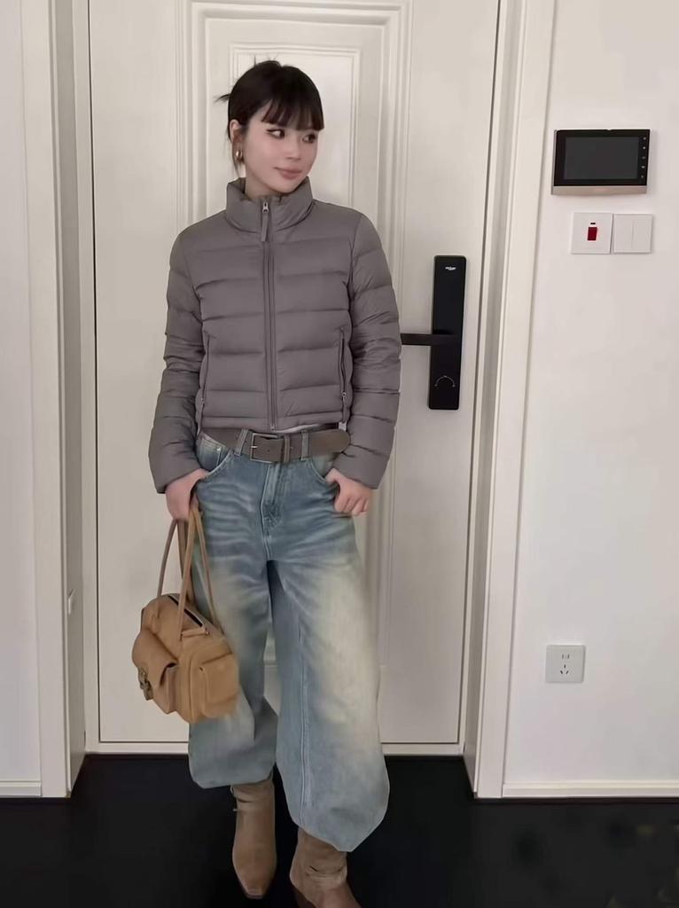 Winter New Short Stand-up Collar Ribs Down Jacket Women's Winter Slim Fit and Thin Small Man Warm