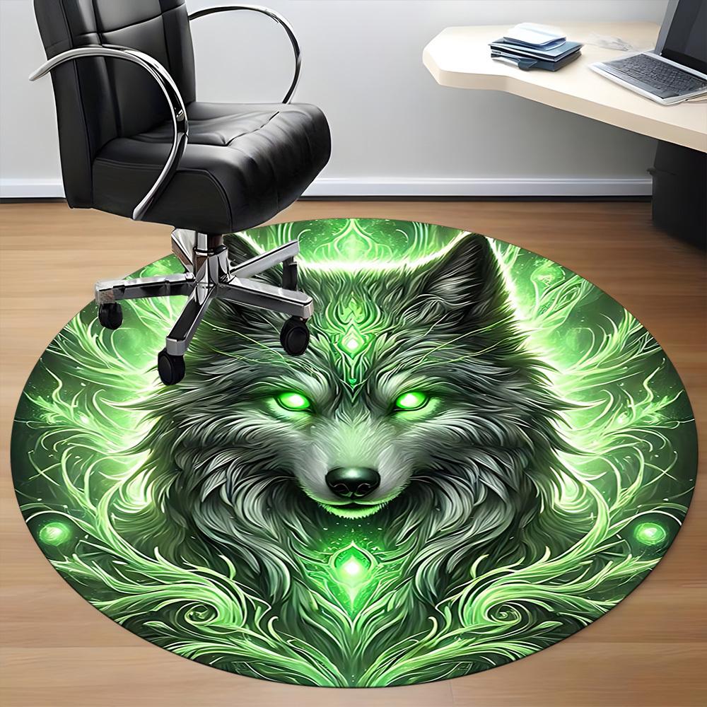 1 Stück Wolfsgeist Stuhlteppich für das Büro, Runder rutschfester langlebiger großer Büroteppich, Geeignet für das Büro, Schöne Dekoration